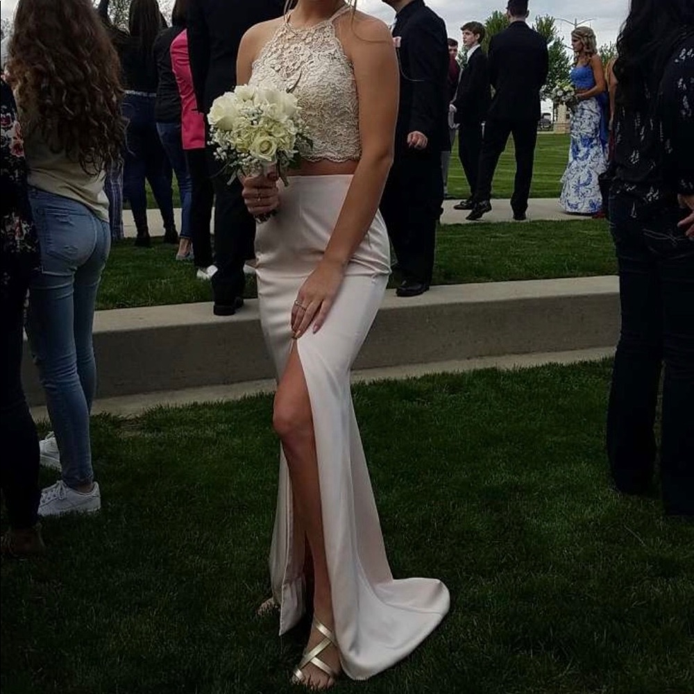 cream Madison James 2-piece prom dress